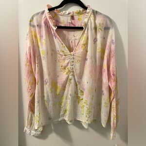 Anthropologie x Pilcro Tavi Top Bohemian Pastel Multicolor 100% Cotton Sz L